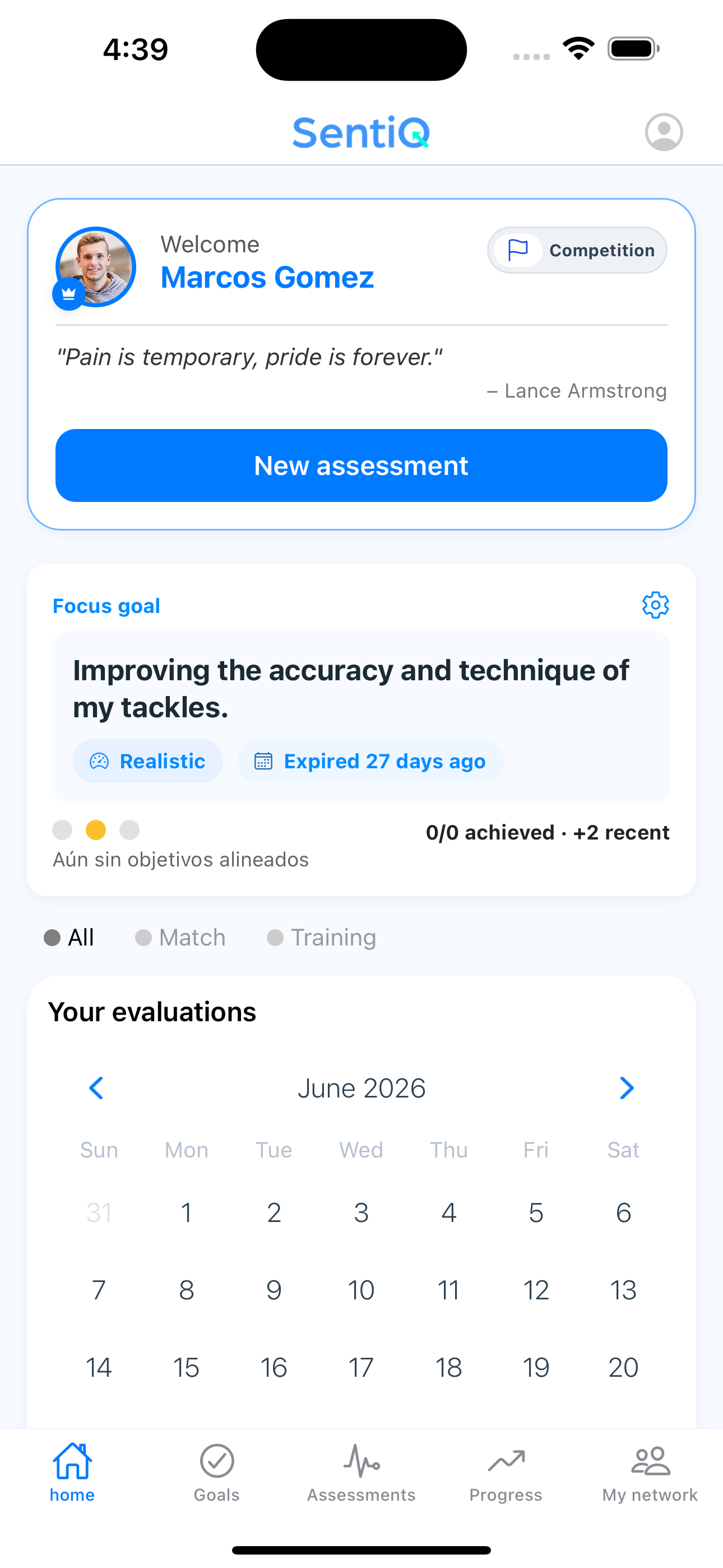 Sentiq App — home screen